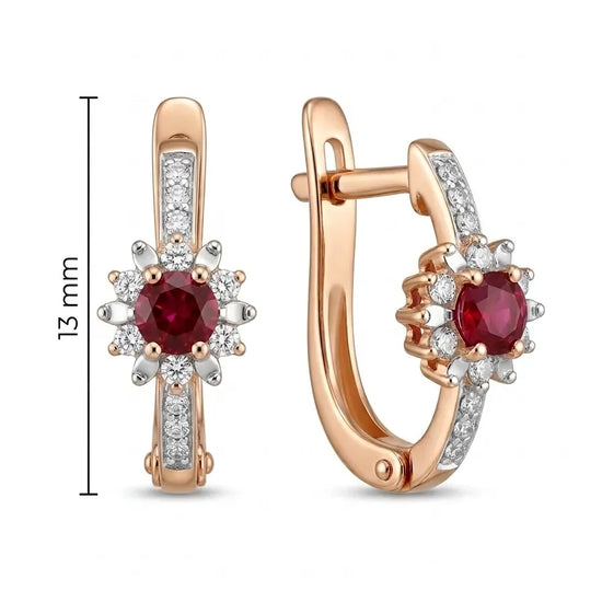 Moteriški auksiniai auskarai su rubinais ir briliantais
