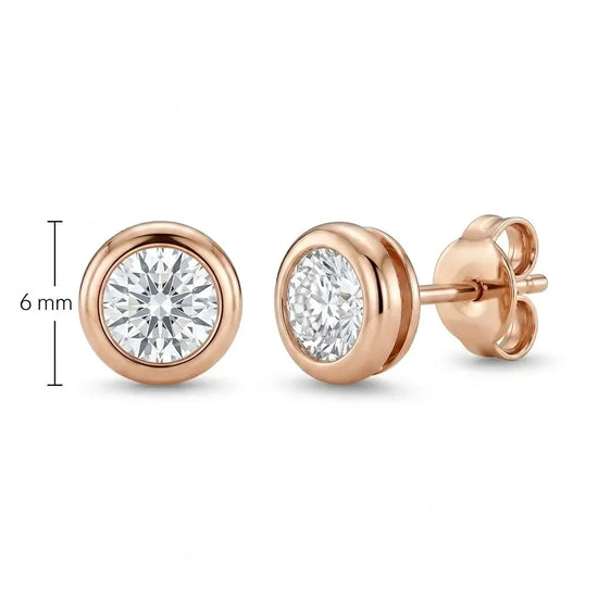 6 mm moteriški auksiniai auskarai su briliantais