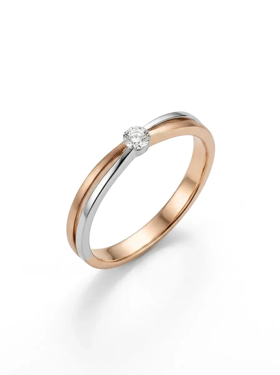 Dvispalvio aukso moteriškas žiedas su vienu briliantu