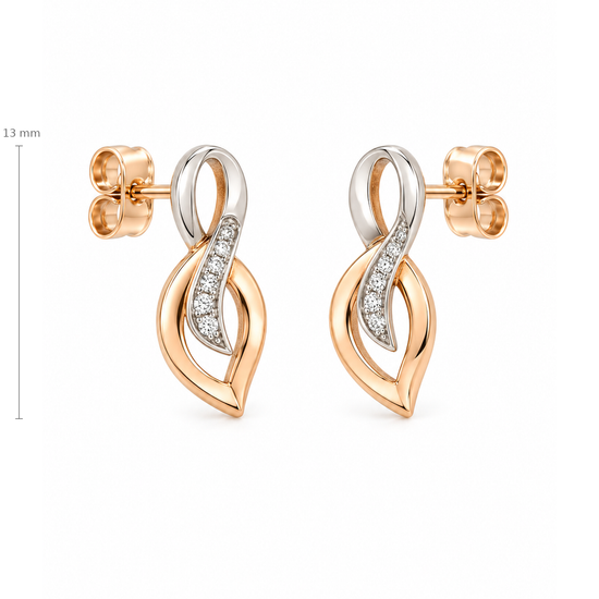 Auksiniai auskarai vinukai su persipinančiomis linijomis – 13 mm