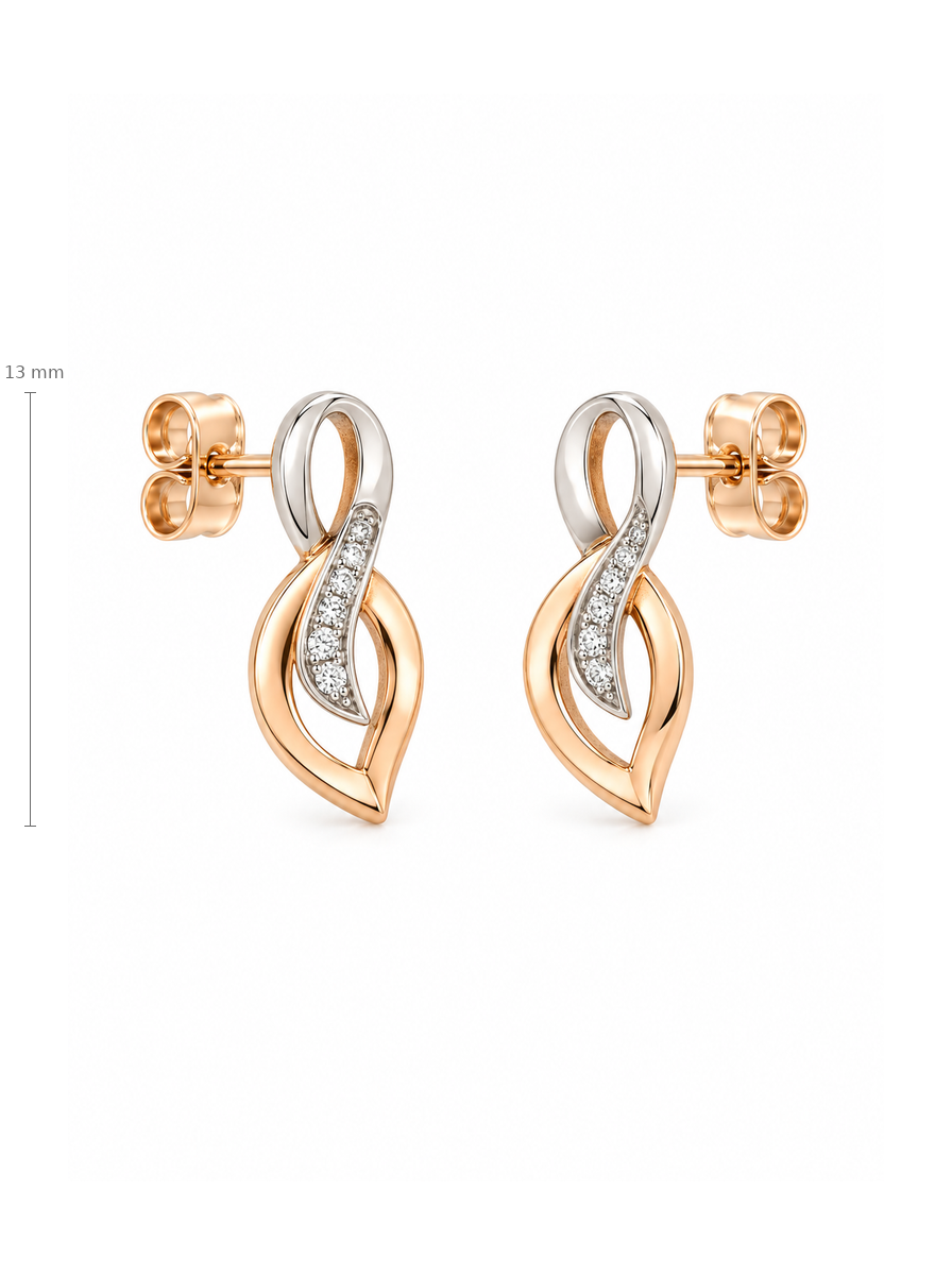 Auksiniai auskarai vinukai su persipinančiomis linijomis – 13 mm