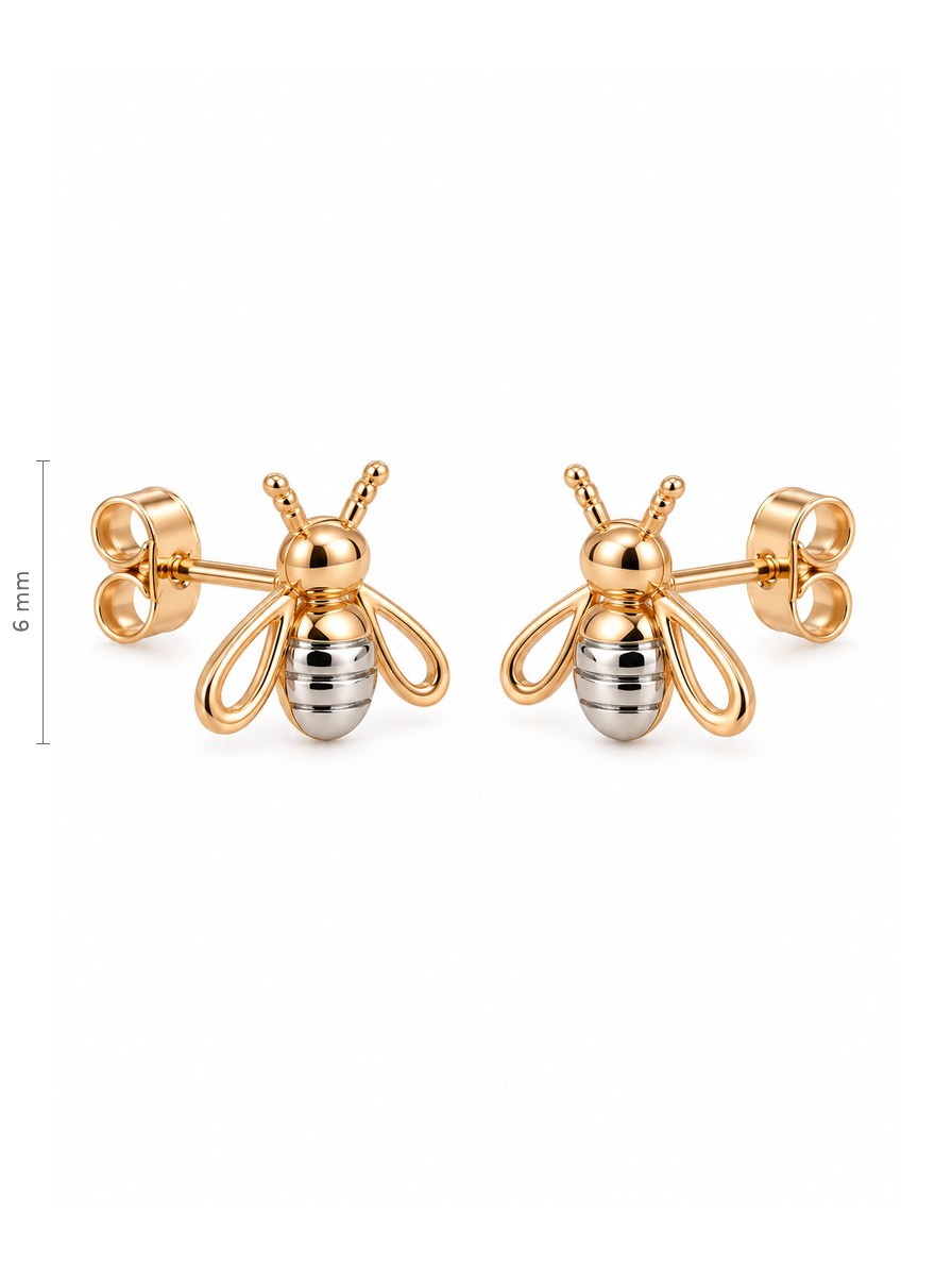 Dvispalviai auksiniai auskarai vinukai bitutės – 6 mm