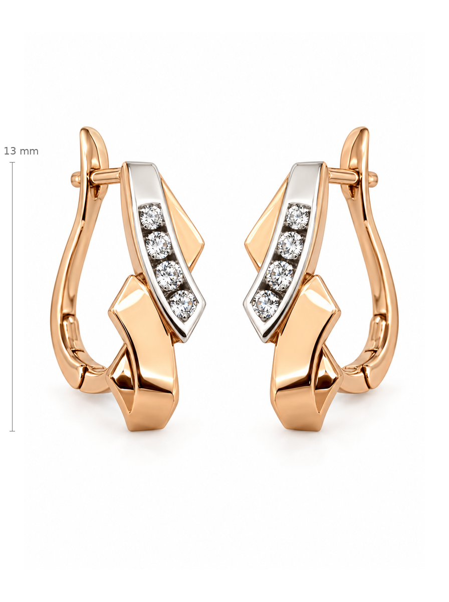 Auksiniai geometriniai auskarai su cirkoniais – 13 mm
