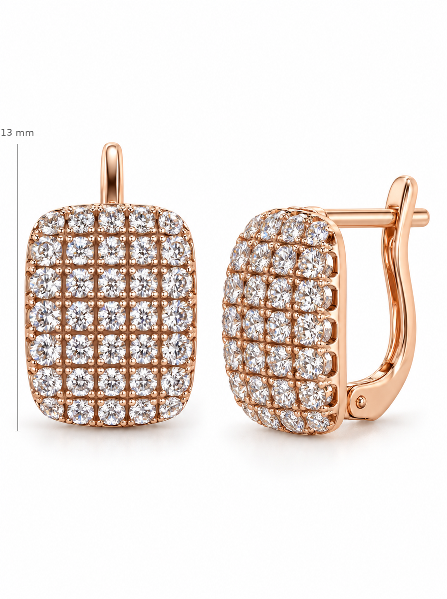 Auksiniai stačiakampiai auskarai su cirkoniais – 13 mm
