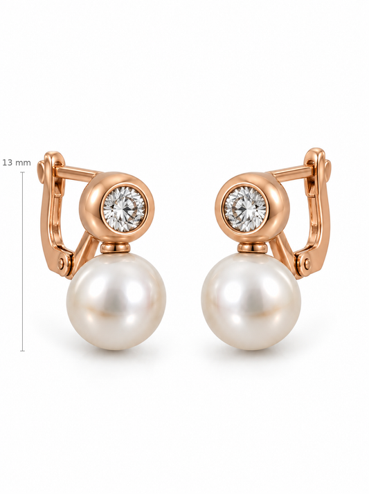 Auksiniai kabantys auskarai su perlais ir cirkoniais – 13 mm