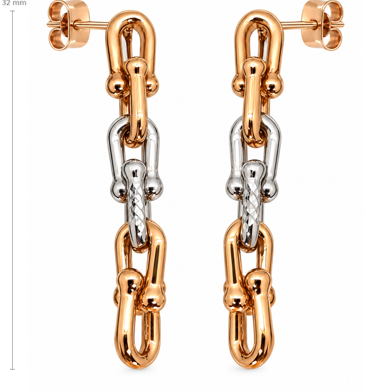 Dvispalviai auksiniai auskarai grandinėlės – 32 mm