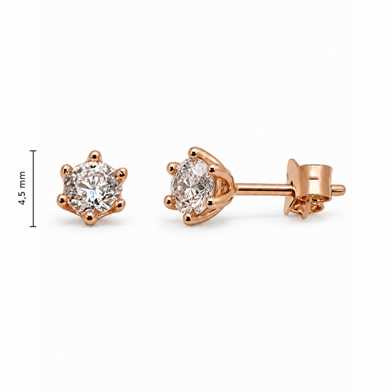Auksiniai auskarai vinukai su apvaliais cirkoniais – 4.5 mm aukštis