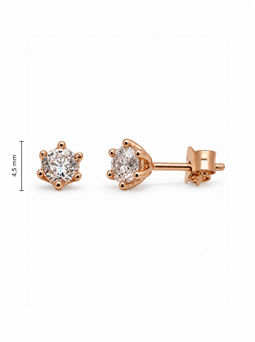 Auksiniai auskarai vinukai su apvaliais cirkoniais – 4.5 mm aukštis