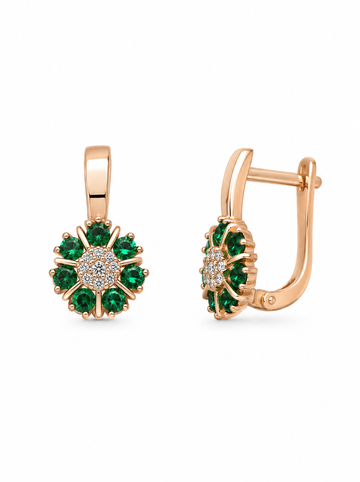 Auksiniai auskarai su žalių cirkonių žiedu
