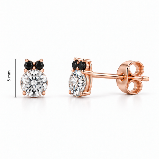 Auksiniai auskarai su cirkoniais – vinukai su juodais ir skaidriais cirkoniais – 5.0 mm aukštis