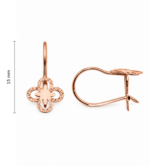 Auksiniai kabantys auskarai keturlapiai – 15 mm aukštis