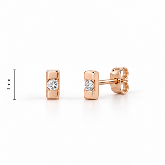 Auksiniai stačiakampiai auskarai su cirkoniais – 4 mm aukštis
